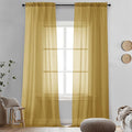 OVZME Gold Sheer Curtains 96 Inches Long 2 Panels - Soft Light Filtering Window Sheer Panels for Living Room/Bedroom, Top Dual Rod Pocket, 1 Pair, Each 42Wx96L Inches