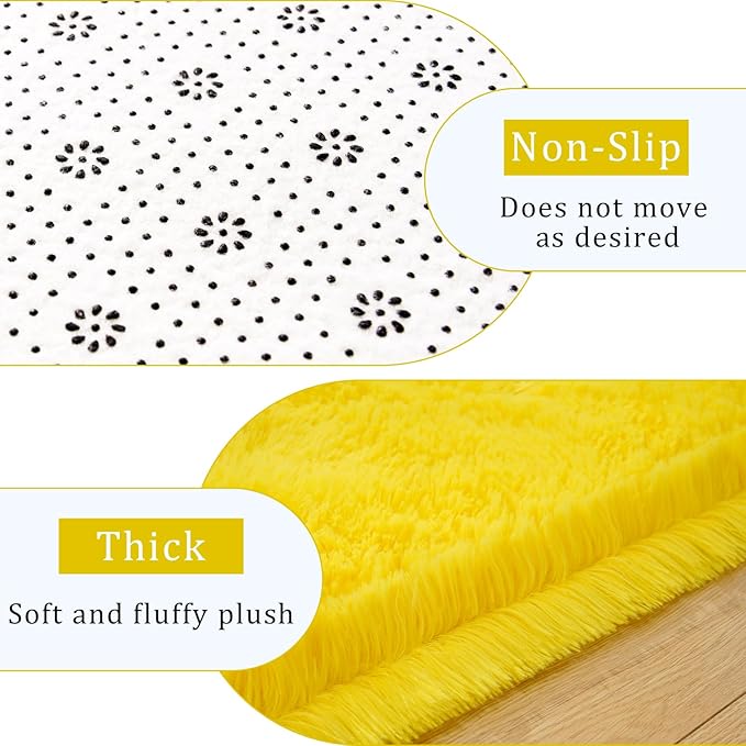 Amearea Premium Soft Fluffy Rug Modern Shag Carpet, 9x12 Feet, Fuzzy Shaggy Rugs for Bedroom Living Room Teen Apartment Decor, Comfortable Indoor Furry Dorm Carpets, Yellow
