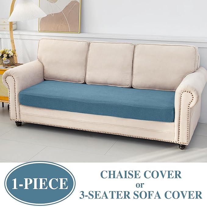 Couch Cushion Cover Chaise Lounge Cover Washable Separate Seat Chaise Couch Cover Stretch Sectional Sofa Slipcover(1 Piece for Chaise or Sofa 3-Seater, Blue)