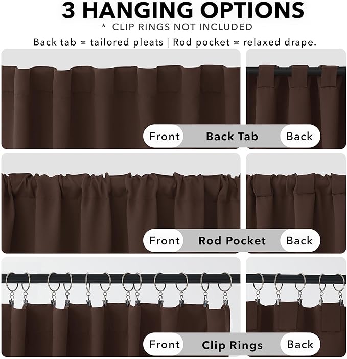 Deconovo Blackout Curtains, Thermal Insulated, W52 x L54 2 Panels, Back Tab, Machine Washable, Room-Darkening Drapes for Bedroom/Living Room Chocolate