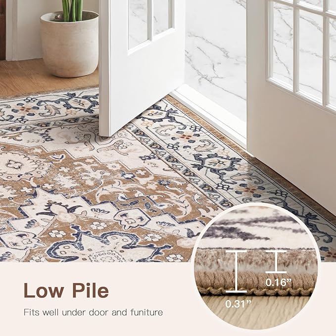 Lofus 2x6 Runner Rug for Hallways, Washable Kitchen Rugs, Non-Slip Rugs for Entryway and Bedroom, Vintage Boho Carpet, Soft Low Pile Long Runner Area Rug, Floral Brown