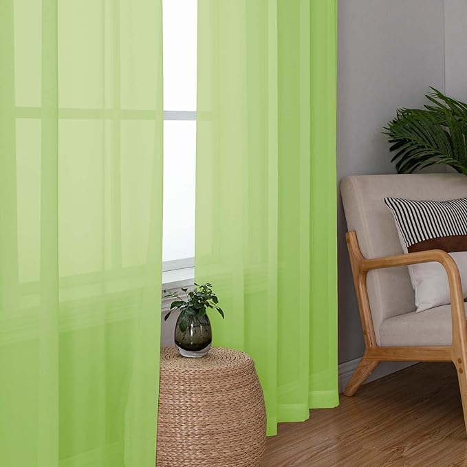 OWENIE Lime Sheer Curtains for Bedroom Living Room 90 Inches Long, Elegant Solid Light Filtering Window Curtain Panles, Modern Rod Pocket Lime Curtain, 2Pcs, Each 42" W x 90" L