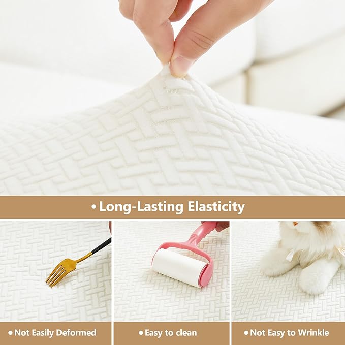 Couch Cushion Covers for Sofa Couch Covers Wear-Resistant Universal Sofa Cover Washable Stretch for Sectional Slipcovers (Texture-Cream White,Back Cover L)