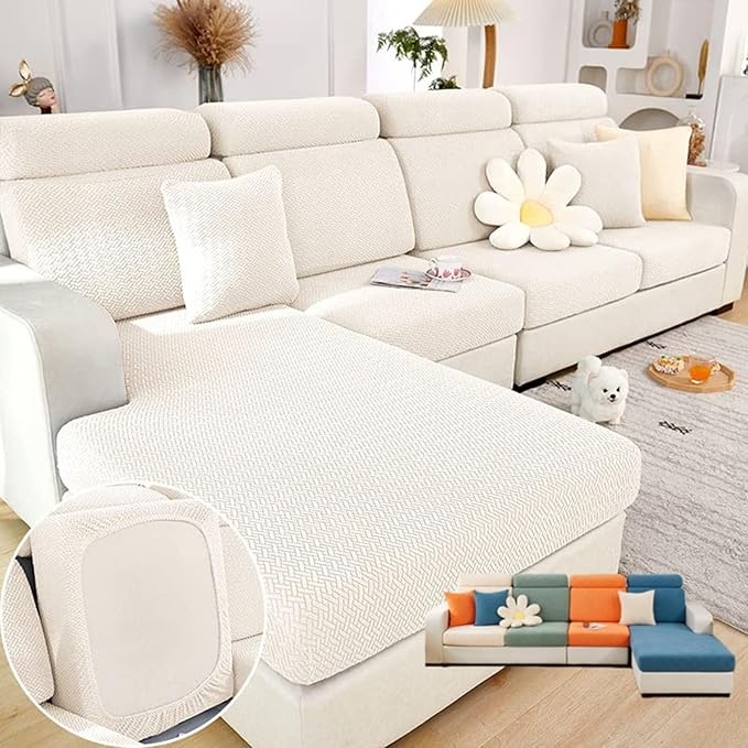 Soothing Home Sofa Covers, Sofa Hero Covers, Wear-Resistant Universal Couch Covers Washable Stretch Sectional Couch Cushion Covers (White,Large Double Seat Cover)