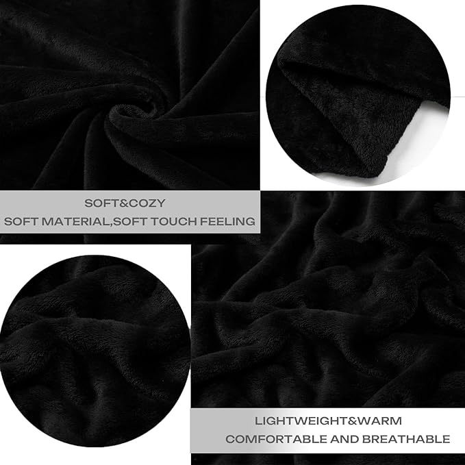JIAHANNHA Flannel Fleece Blanket Queen Size Black 90x90 Inches, Super Soft Plush Cozy & Luxury Warm Bed Blanket for All Season