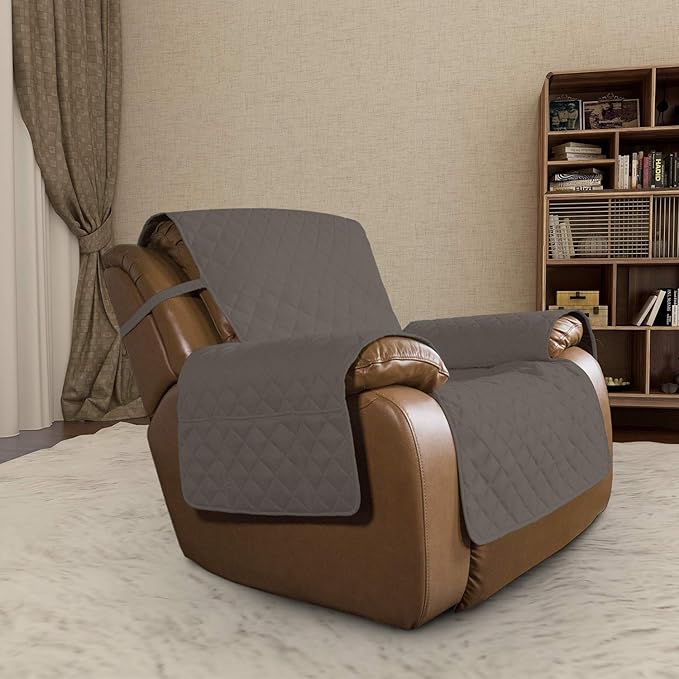 Easy-Going Oversized Recliner Cover Reversible Couch Cover Sofa Cover for Living Room Water Resistant Furniture Protector with Elastic Straps for Pets Dog (Oversized Recliner,Taupe/Ivory)