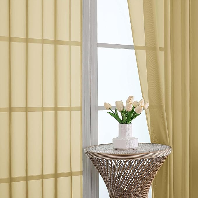 OWENIE Gold Sheer Curtains 72 Inches Long 2 Panels Set, Transparent Voile Sheer Curtain for Living Room Bedroom Window Sliding Glass Door Treatment, 59 x 72 Inch, Gold