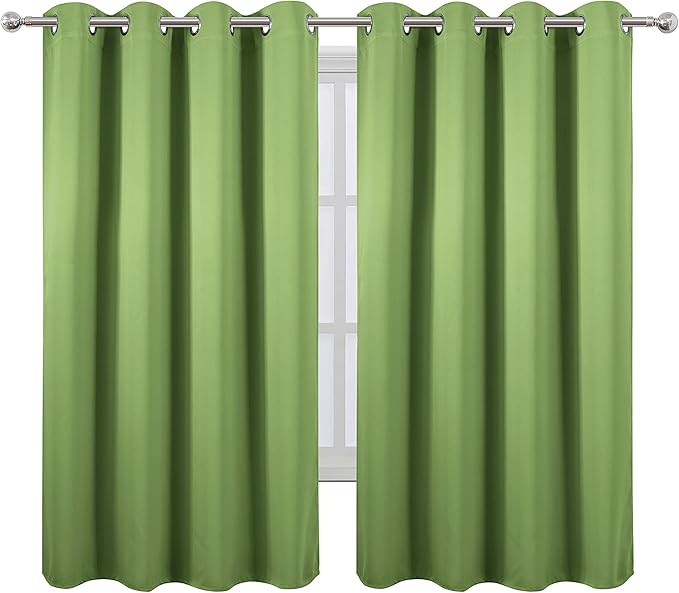 LEMOMO Light Green Blackout Curtains 66 x 63 Inch Length/Set of 2 Curtain Panels/Thermal Insulated Room Darkening Blackout Curtains for Bedroom