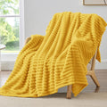 BEDELITE Twin Blanket for Couch & Bed, 300GSM Soft & Warm Fleece Blanket, Decorative and Giftable Striped Light Yellow Blankets for Women, Men, 60"x80"