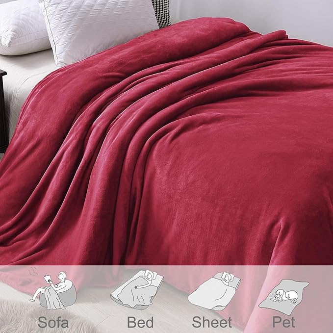 Exclusivo Mezcla Fleece Throw XL Blanket for Couch, Sofa, Super Soft and Warm Deep Red Blankets, All Season, Cozy, Plush, Lightweight, 50x70 Inches