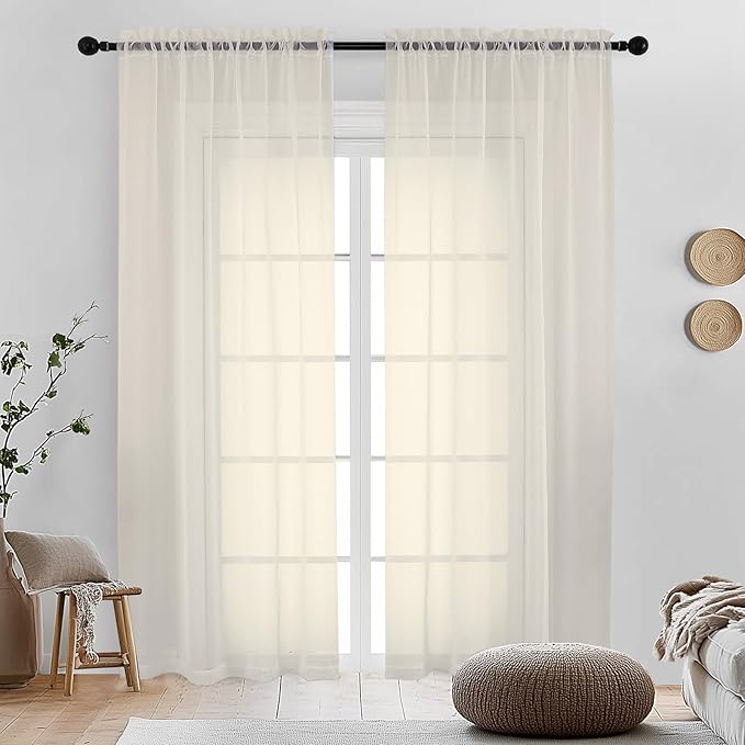 OVZME Cream Sheer Curtains 72 Inches Long 2 Panels - Soft Light Filtering Window Sheer Panels for Living Room/Bedroom, Top Dual Rod Pocket, 1 Pair, Each 42Wx72L Inches