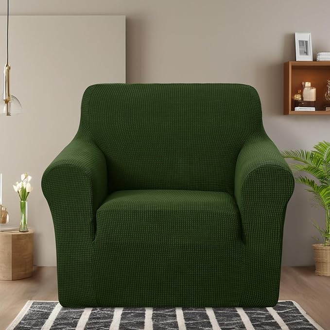 U-NICE HOME Stretch Recliner Chair Cover, Pet Friendly Armchair Slipcover Furniture Protector, Washable Couch Cover, Bronze Green