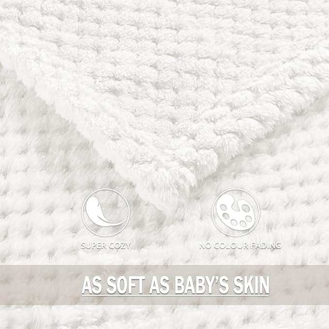 Exclusivo Mezcla Fleece Bed Blanket Queen Size, Super Soft and Warm Blankets for Couch, Sofa and Bed Waffle Textured, Cozy, Fuzzy and Lightweight (Pure White, 90x90 Inches)