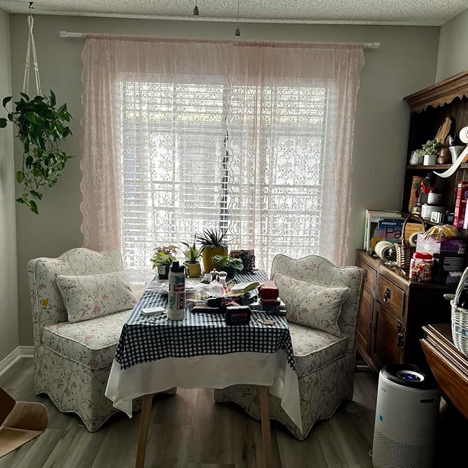 YJ YANJUN Vintage Lace Curtains 72 inchLength Romantic Flowers Sheer Pink Lacy Curtains for Girls Bedroom Living Room Rod Pocket Light Filtering 52 x 72 Inch Dusty Pink