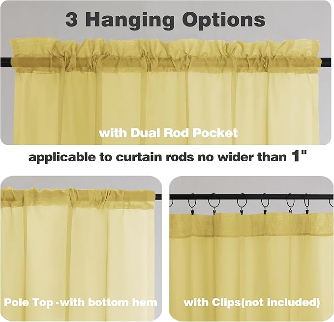 Chyhomenyc Mustard Yellow Sheer Curtains 84 Inches Long, Light Filtering Window Sheer Curtain Panel Drapes, Elegant Rod Pocket Soft Voile for Bedroom Living Room, Each 42Wx84L Inches, 2 Panels