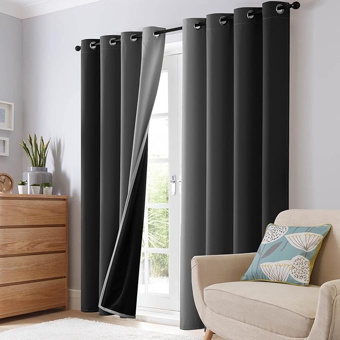 SimpleHome Black and Greyish White Blackout Curtains for Bedroom 96 Inches Long, Room Darkening Grommet Curtains for Living Room,Thermal Insulated Ombre Drapes,2 Panels, 52x96 inches Length