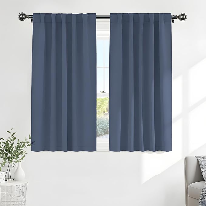 PONY DANCE Window Curtains 54 inches Long - Bedroom Drapes Set for Home Decoration All Season Modern Design Panels Match with Draperies, W 42 by L 54 Inches, Blue Haze, Set of 2