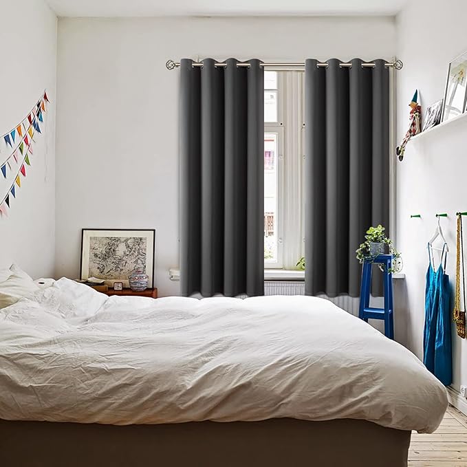 BGment Blackout Curtains for Bedroom - Grommet Thermal Insulated Room Darkening Curtains for Living Room, Set of 2 Panels (52 x 72 Inch, Dark Grey)