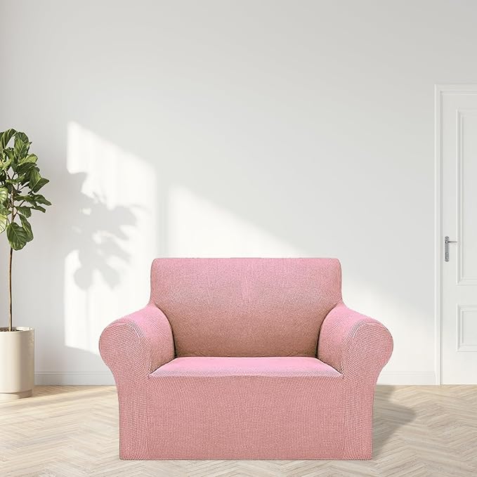 Cupuamon 2026 New Stretch Chair Sofa Slipcovers Couch Cover for 1 Seater Furniture Protector Sofa Covers with Elastic Bottom Jacquard Fabric Small Checks for Pets, Kids - Dusty Pink
