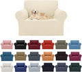 Cupuamon 2026 New Stretch Chair Sofa Slipcovers Couch Cover for 1 Seater Furniture Protector Sofa Covers with Elastic Bottom Jacquard Fabric Small Checks for Pets, Kids - Beige