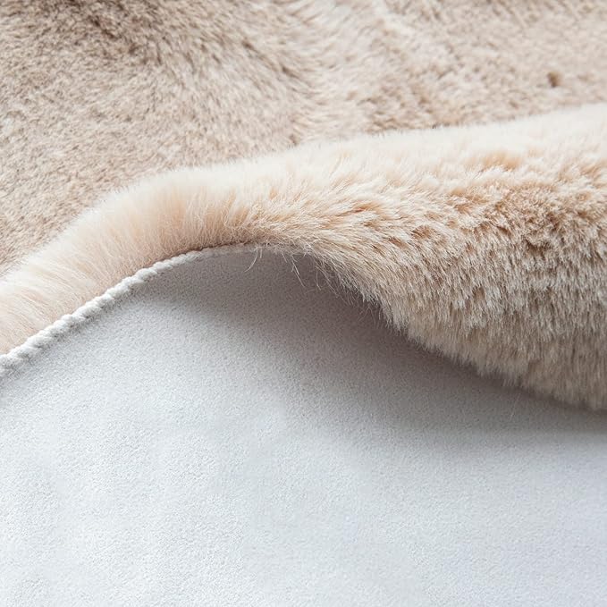 ORINOVA Light Brown Beige Plush Faux Rabbit Shaggy Fur Area Rugs for Living Room Washable Fuzzy Rug Runner Small 2x4 Nursery Rug