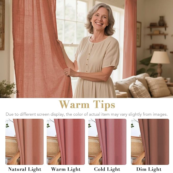 H.VERSAILTEX Linen Curtains Home Decorative Nickel Grommet Curtains Privacy Added Energy Saving Light Filtering Window Treatments Draperies for Bedroom, Terracotta, 2 Panels, 52 x 45 - Inch