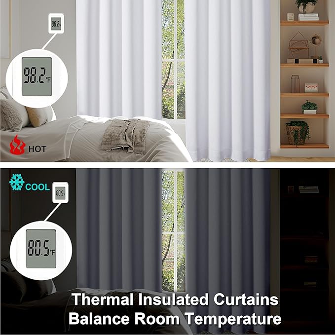 Simplebrand Ava Pure White Curtains for Bedroom 63 Inch Length 2 Panels Set, Light Filtering Window Treatment, Light Filtering Curtain Drapes, Soft Casual Rod Pocket Privacy Curtains, W40 x L63 Inch