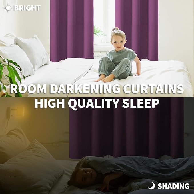 BGment Room Darkening Curtains 63 Inches Long - Grommet Thermal Insulated Drapes Window Treatment Curtains for Bedroom, 2 Panels, 42 x 63 Inch, Eggplant Purple