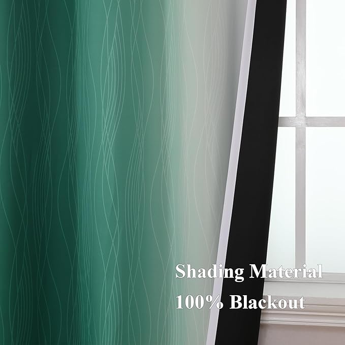 Estelar Textiler Green and Greyish White Blackout Curtains, Full Light Blocking Gradient Grommet Drapes for Living Room, Thermal Insulated Ombre Curtains for Bathroom, 52Wx54L, 2 Panels