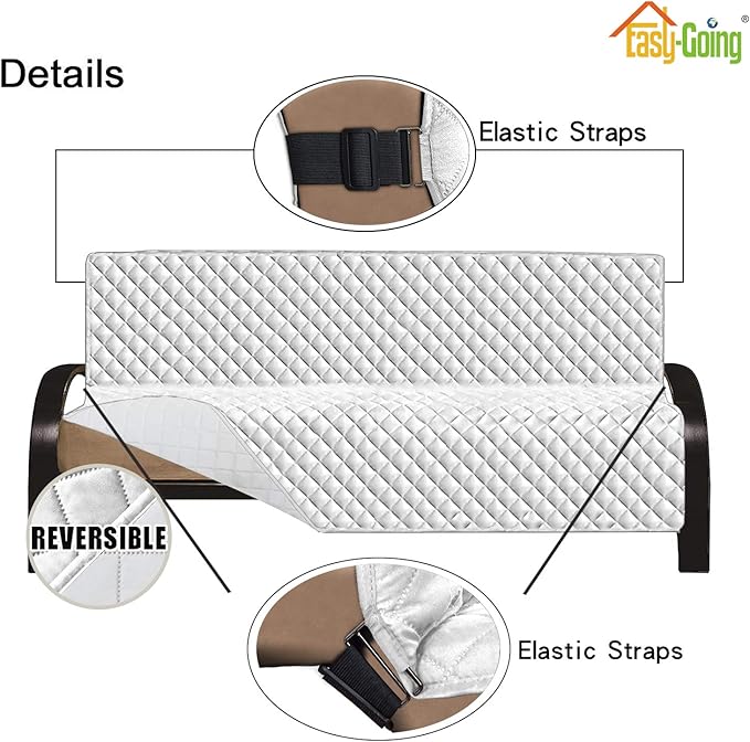 Easy-Going Futon Sofa Slipcover Reversible Sofa Cover Armless Cover Furniture Protector Couch Cover Water Resistant Pets, Kids, Children, Dog, Cat White/White