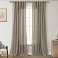 Taupe Linen Curtains 102 inches Long for Living Room Back Tab Rustic Farmhouse Semi Sheer Light Filtering Window Curtain Dining Room Soft Thick Flax Linen Textured Drapes Burlywood Birch Dark Brown