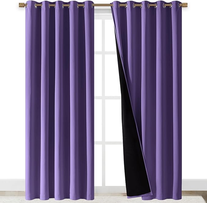 NICETOWN Total Shade Curtains and Draperies, Heavy-Duty Full Light Shading Drapes with Black Liner Backing for Villa/Hall/Dorm Window(Lilac Purple, Package of 2, 70 inches Wide x 95 inches Long)