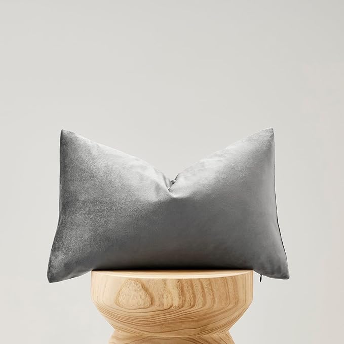 GIGIZAZA 12x20 Velvet Small Pillow Covers, Set of 2 Dark Grey Lumbar Throw Pillows Modern Covers for Living Room Decorative Luxury Solid Couch Sofa Pillow Cases
