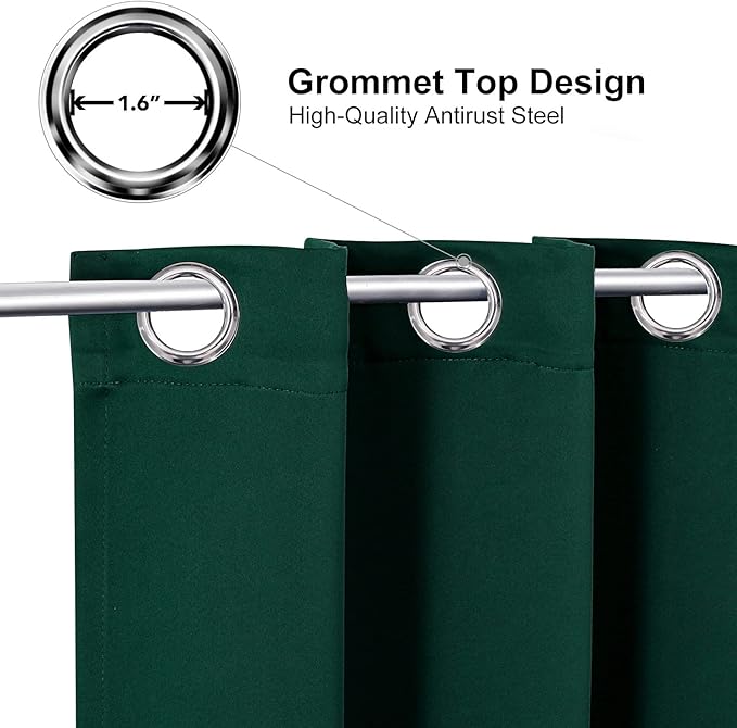 ChrisDowa Small Window Curtains for Kitchen and Bedroom - Grommet Short Thermal Insulated Room Darkening Curtains (2 Panels, Forest Green, 42 x 36 Inch)