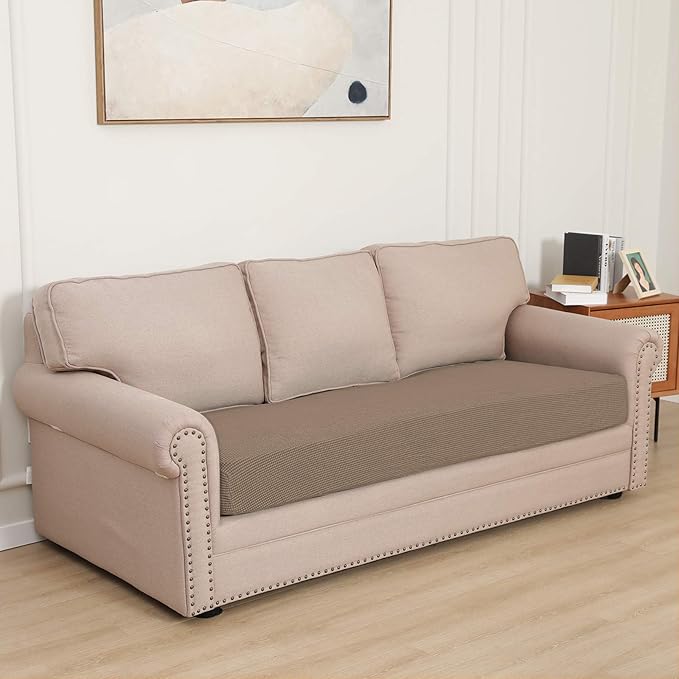 Easy-Going Stretch Cushion Cover Sofa Cushion Furniture Protector Sofa Seat Sofa slipcover Sofa Cover Soft Flexibility with Elastic Bottom(Oversized Sofa Cushion, Camel)