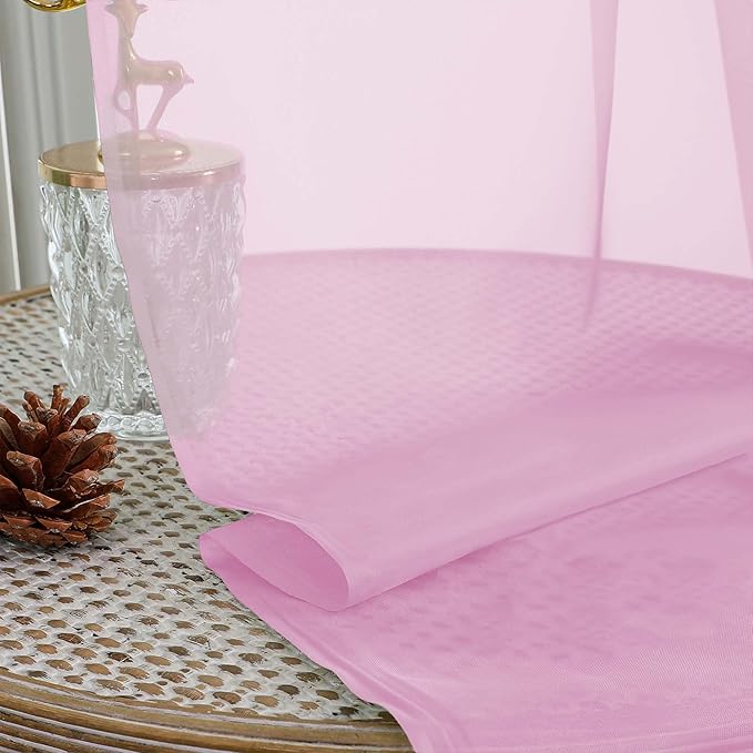 OWENIE Pink Sheer Curtains 120 Inches Long 2 Panels Set, Airy Lightweight Sheer Pink Curtains for Living Room Bedroom, Farmhouse Voile Filmy Rod Pocket Curtains Drapes, 2 Pcs, Each 59" Wx120 L Inch