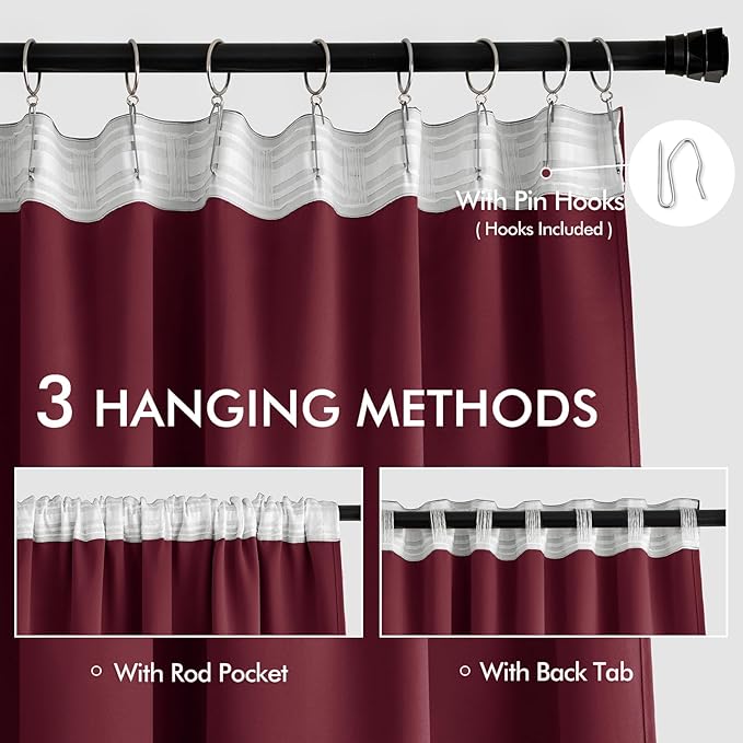 MIULEE Christmas Wine Red Back Tab Blackout Curtains 102 Inch Long 2 Panels Set for Bedroom, Rod Pocket/Pinch Pleated Thermal Insulated Living Room Darkening Light Blocking Floor to Ceiling Drapes