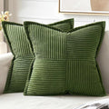 MIULEE Spring Decorative Throw Pillow Covers for Couch Bed Livingroom 16x16 Inch Set of 2 Moss Green Boho Accent Throw Pllows Broadside Striped Patchwork Soft Corduroy Summer Pillowcases