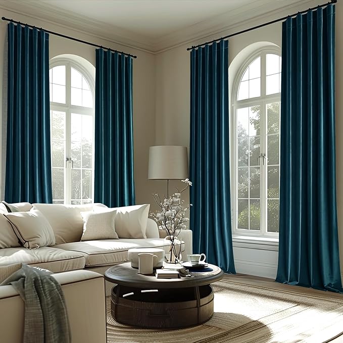 MIULEE Blue Velvet Curtains 96 inches 2 Panels - Luxury Room Darkening Curtains for Bedroom Living Room Thermal Insulated Super Soft Window Drapes Rod Pocket & Back Tab, Peacock Blue