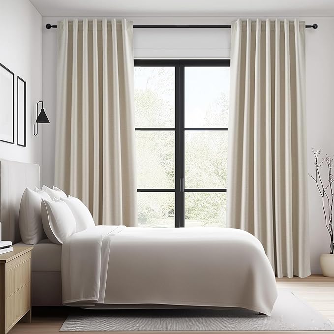 Topfinel 100 Inch Custom Linen Blackout Curtains,Modern Beige Textured Linen Farmhouse Boho Blackout Room Darkening Room Divider Rustic Curtains 2 Panels Set with Rod Pocket Back Tab