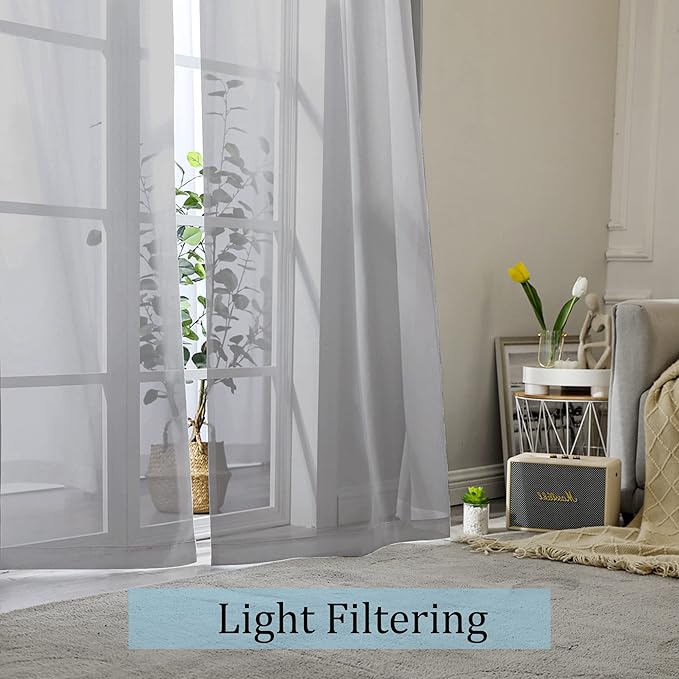 OWENIE Grey Sheer Curtains 144 inch Extra Long, Elegant and Airy Drapes Translucent Window Treatments for Living Room/Bedroom, Grey, 2 Panels=84" Wide