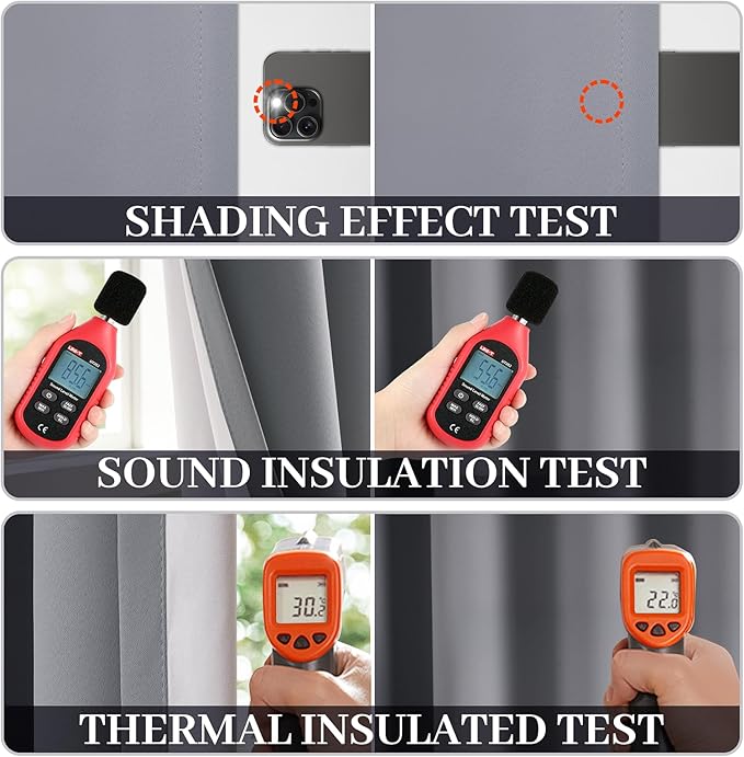 Yakamok Grey Room Darkening 100% Blackout Curtains Grommet Window Treatments with 2 Thick Layers-Gray Thermal Insulated Drapes Set of 2 Panels for Bedroom Living Room 52 Inches by 96 Inches Length