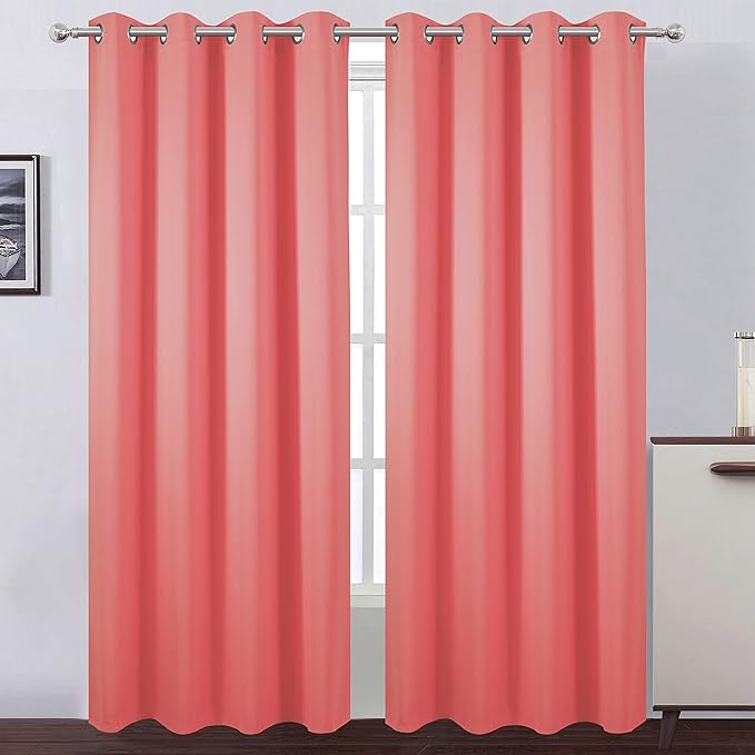 LEMOMO Blackout Curtains 52 x 95 inch/Coral Curtains Set of 2 Panels/Thermal Insulated Room Darkening Bedroom Curtains