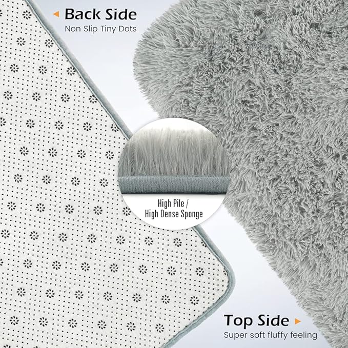 Amearea Shag Fluffy Area Rug for Bedroom Girls Living Room, Extra Soft and Fuzzy Shaggy Rugs, Non Slip, Solid Color Carpet Mat for Boys Nursery Home, Grey 6x9 Feet