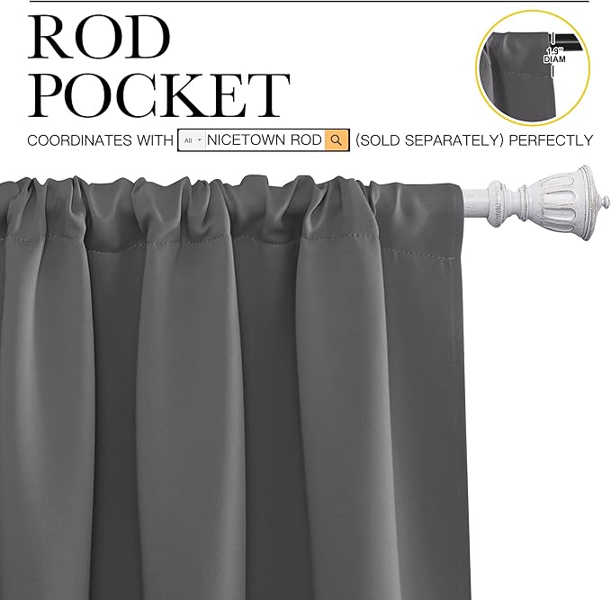 NICETOWN Grey Window Curtains for Bedroom - Home Decoration Thermal Insulated Rod Pocket Blackout Blinds & Drapes for Small Windows (Gray, 2 Panels, W29 x L50 -Inch)