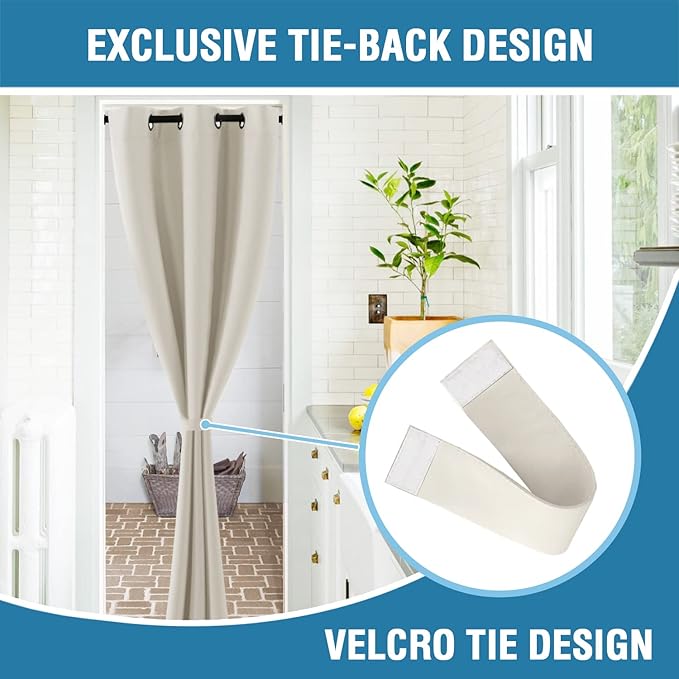 H.VERSAILTEX Doorway Curtain Blackout Closet Door Curtain Room Divider Window Treatment Curtain for Bedroom Thermal Insulated Privacy Drape Soundproof Grommet, 42 x 80 inches, 1 Panel, Cream