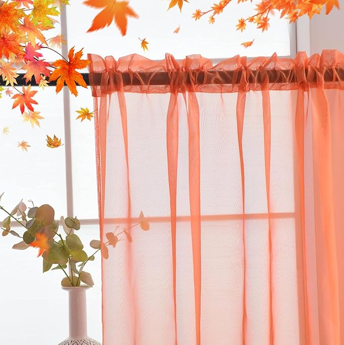 SpaceDresser Basic Rod Pocket Sheer Voile Window Curtain Panels Jaffa Orange 1 Pair 2 Panels 52 Width 96 Inch Long for Kitchen Bedroom Children Living Room Yard(Jaffa Orange,52 W x 96 L)