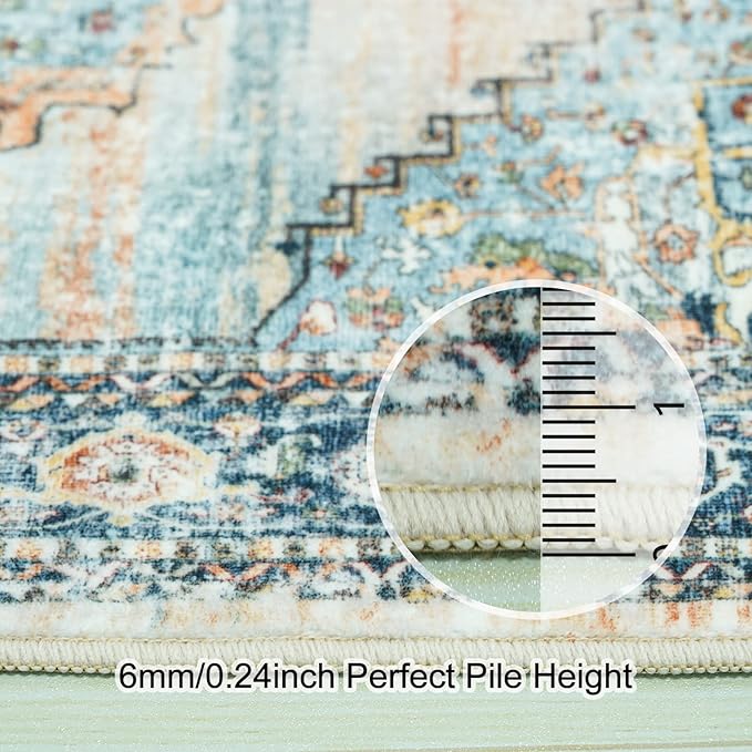 Washable Hallway 4x8 Runner Rug: Non-Slip Hallway Runner Rug Stain Resistant Durable Soft Kitchen Rugs Low Pile Thin Indoor Carpet for Living Room Bedroom Bathroom (Blue, 4X8)