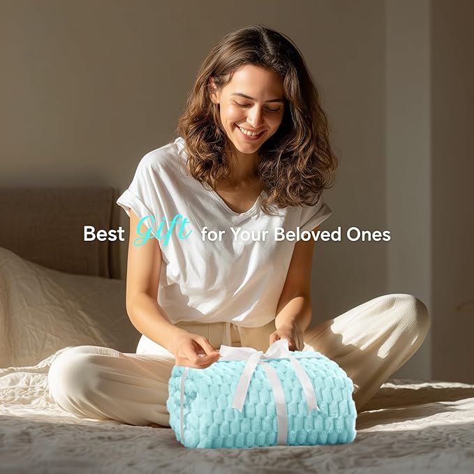 BEDELITE Fleece Blanket - 3D Jacquard Decorative Cloud Blue Throw Blankets for Couch & Bed, Soft and Cozy Warm Plush Fluffy Blanket All Seasons Suitable, 50x60Inches