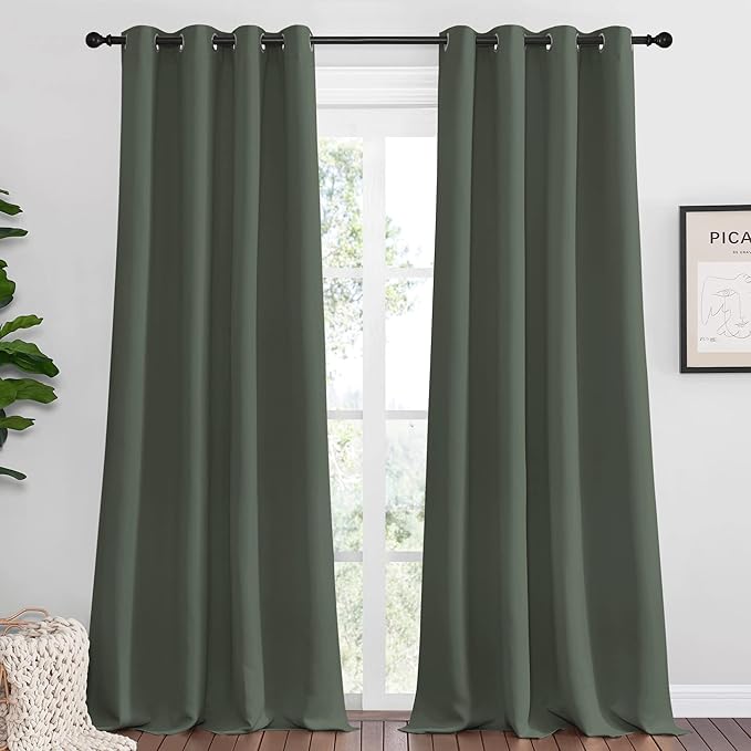 NICETOWN Dark Mallard Blackout Draperies Curtains - Pair of Grommet Top Thermal Insulated Blackout Decorative Curtains for Thanksgiving Day & Christmas Decor(55 inches Wide by 90 inches Long)